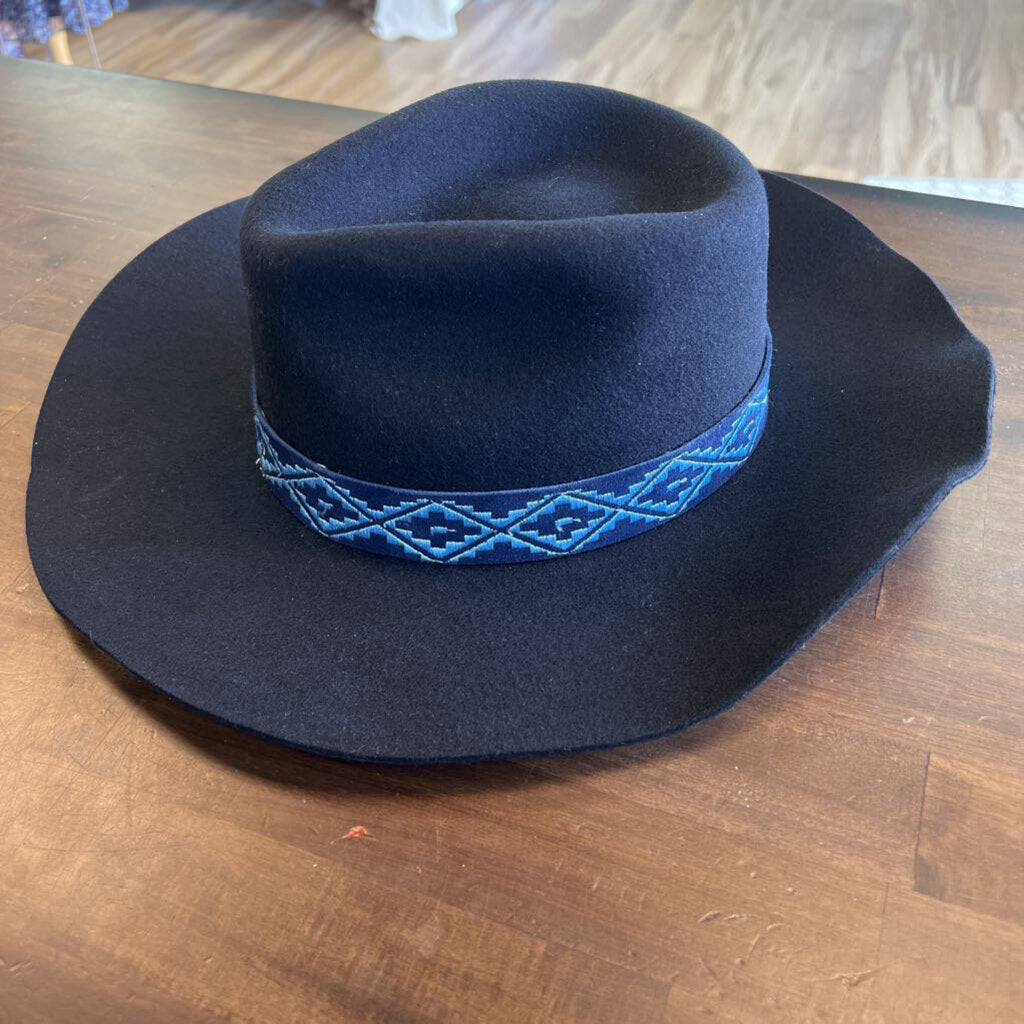 Madewell Wyeth Black Wool Blue Band Cowboy Hat NWT