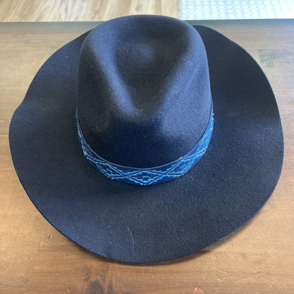 Madewell Wyeth Black Wool Blue Band Cowboy Hat NWT