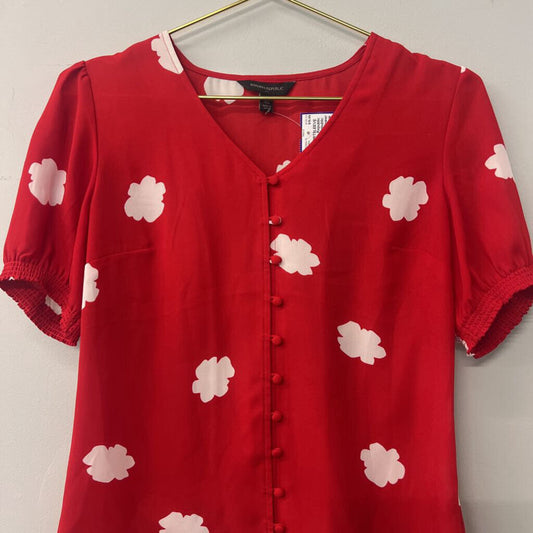 Banana Republic Red/ White Flower Print Short Sleeve Button Down Top Extra Small