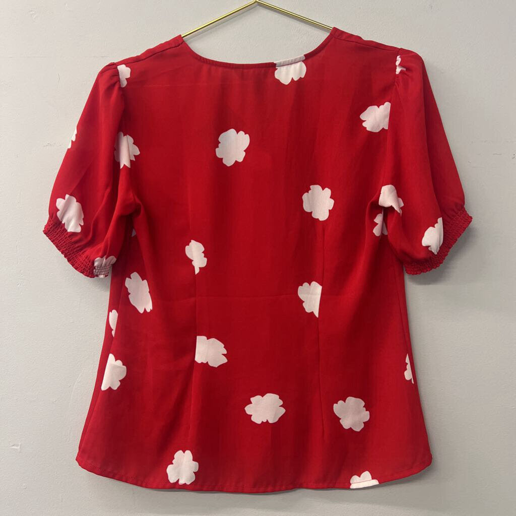 Banana Republic Red/ White Flower Print Short Sleeve Button Down Top Extra Small