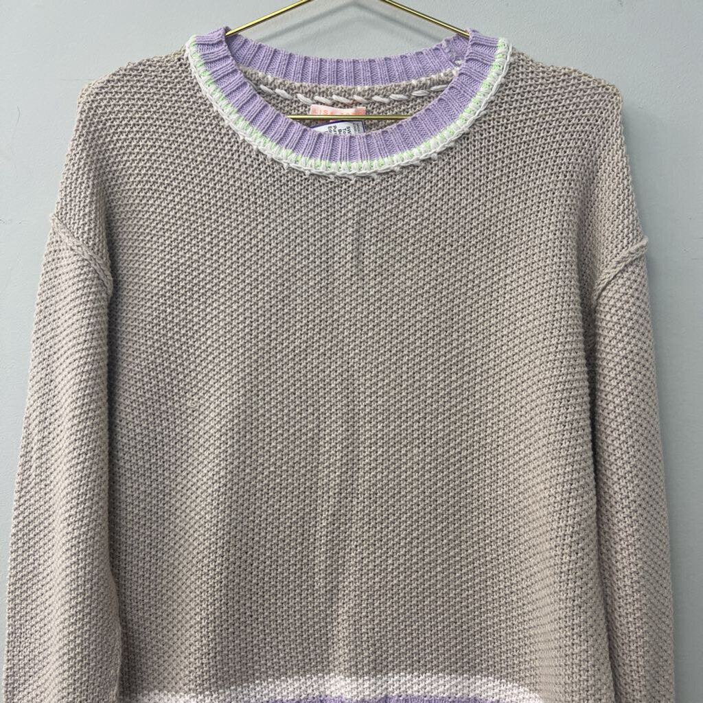 Lisa Todd Beige Sweater Purple/ Lime Green Edging Small