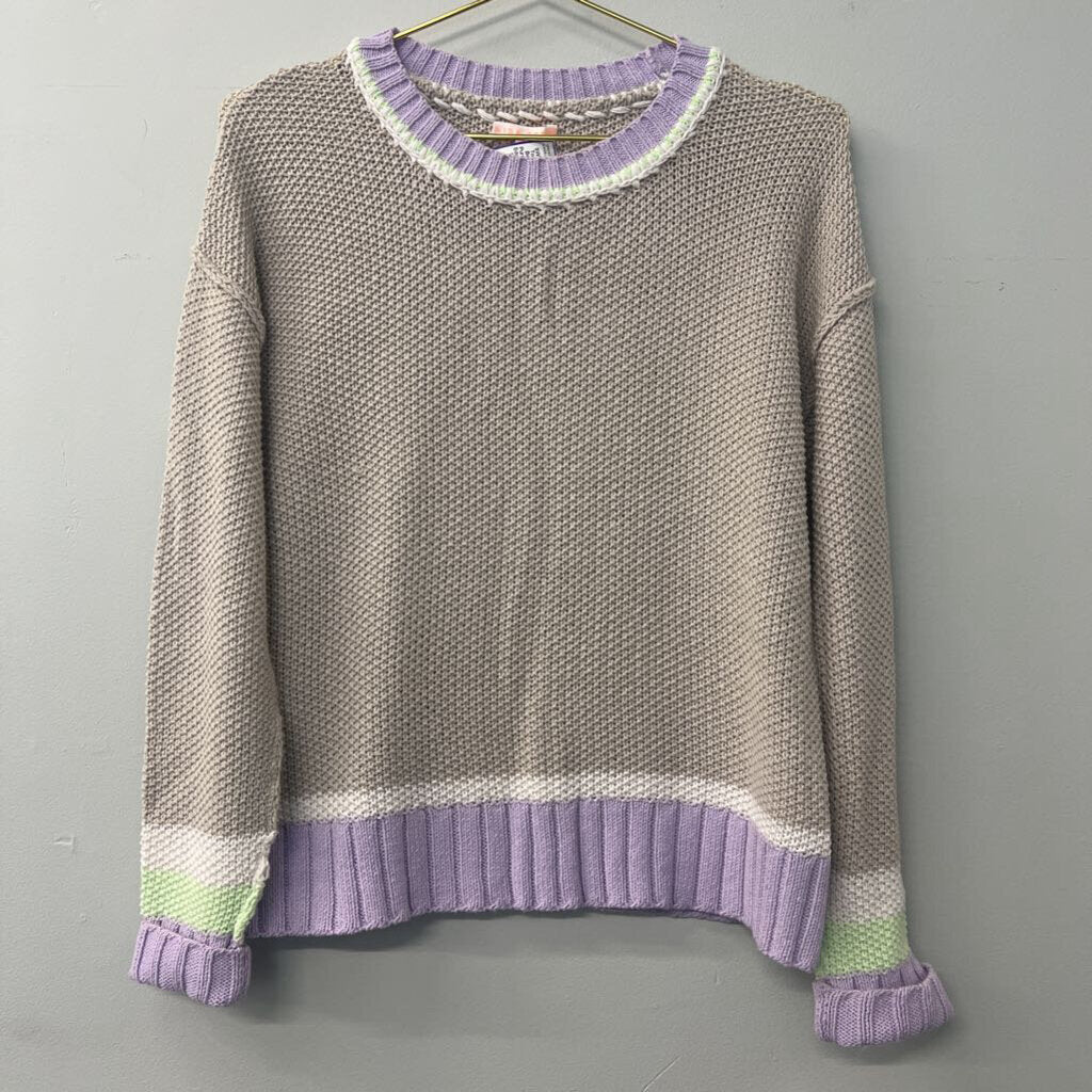 Lisa Todd Beige Sweater Purple/ Lime Green Edging Small