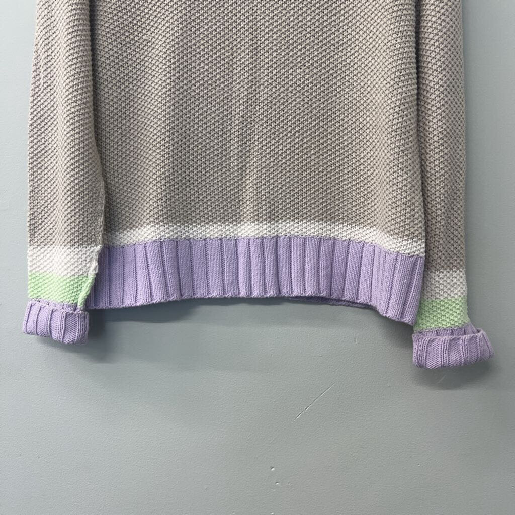 Lisa Todd Beige Sweater Purple/ Lime Green Edging Small