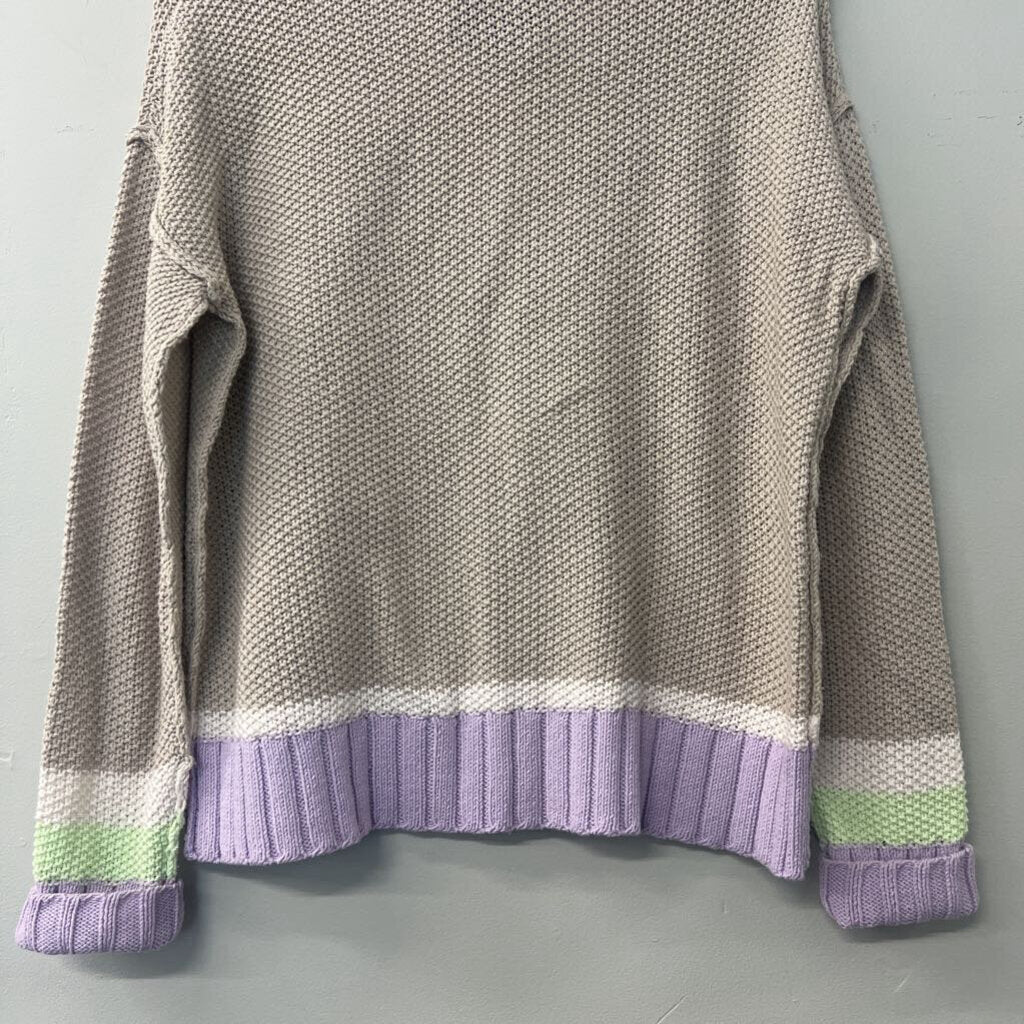 Lisa Todd Beige Sweater Purple/ Lime Green Edging Small