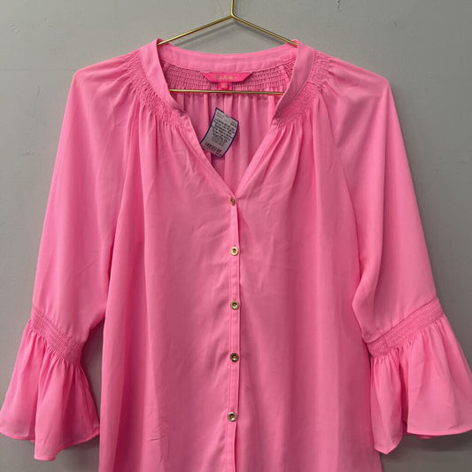 Lilly Pulitzer Bubblegum Pink Ruffle Sleeve Button Down Top Extra Small