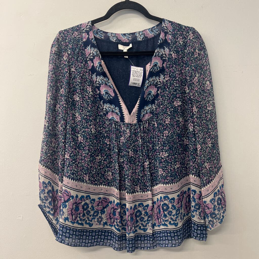 Joie Blue/ Purple Floral Print Long Sleeve Top Small