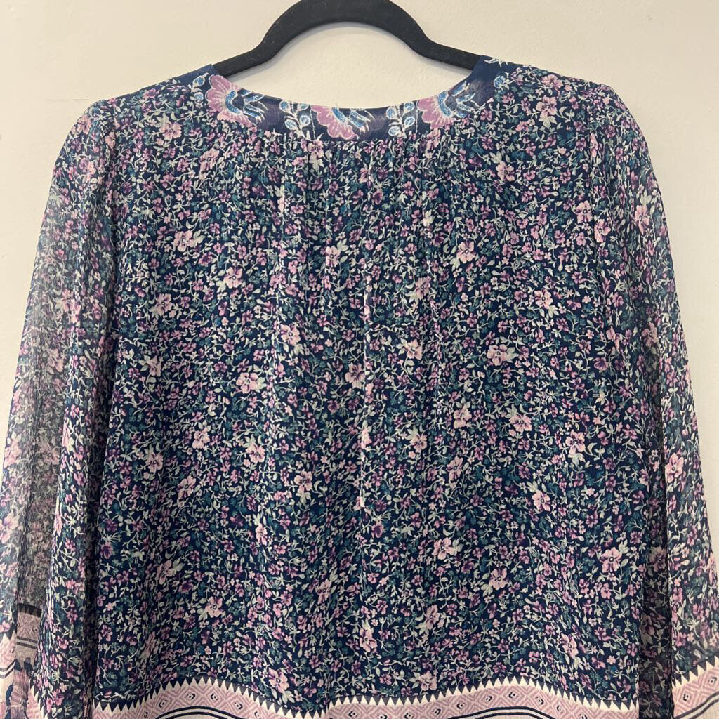 Joie Blue/ Purple Floral Print Long Sleeve Top Small