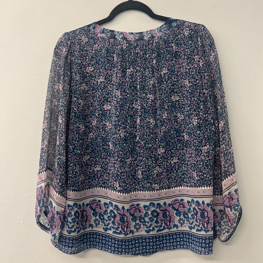 Joie Blue/ Purple Floral Print Long Sleeve Top Small