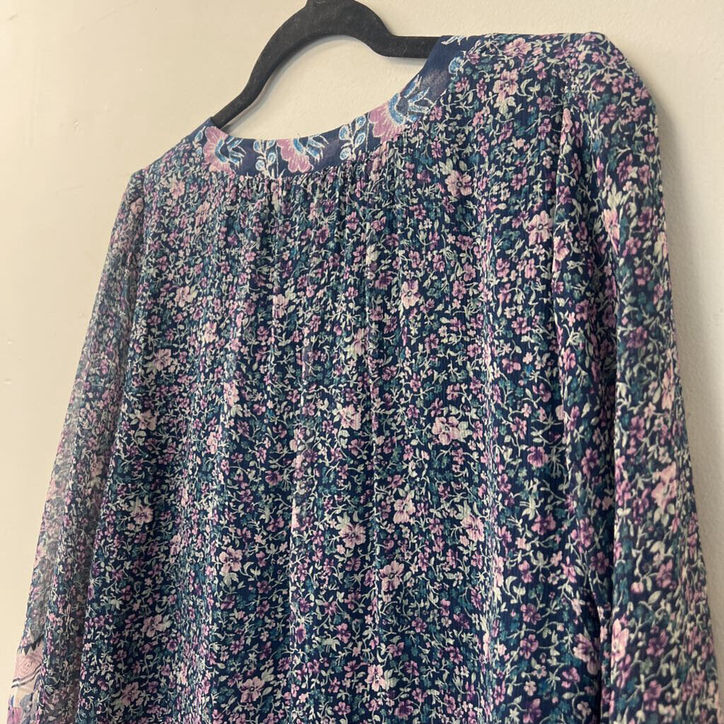 Joie Blue/ Purple Floral Print Long Sleeve Top Small