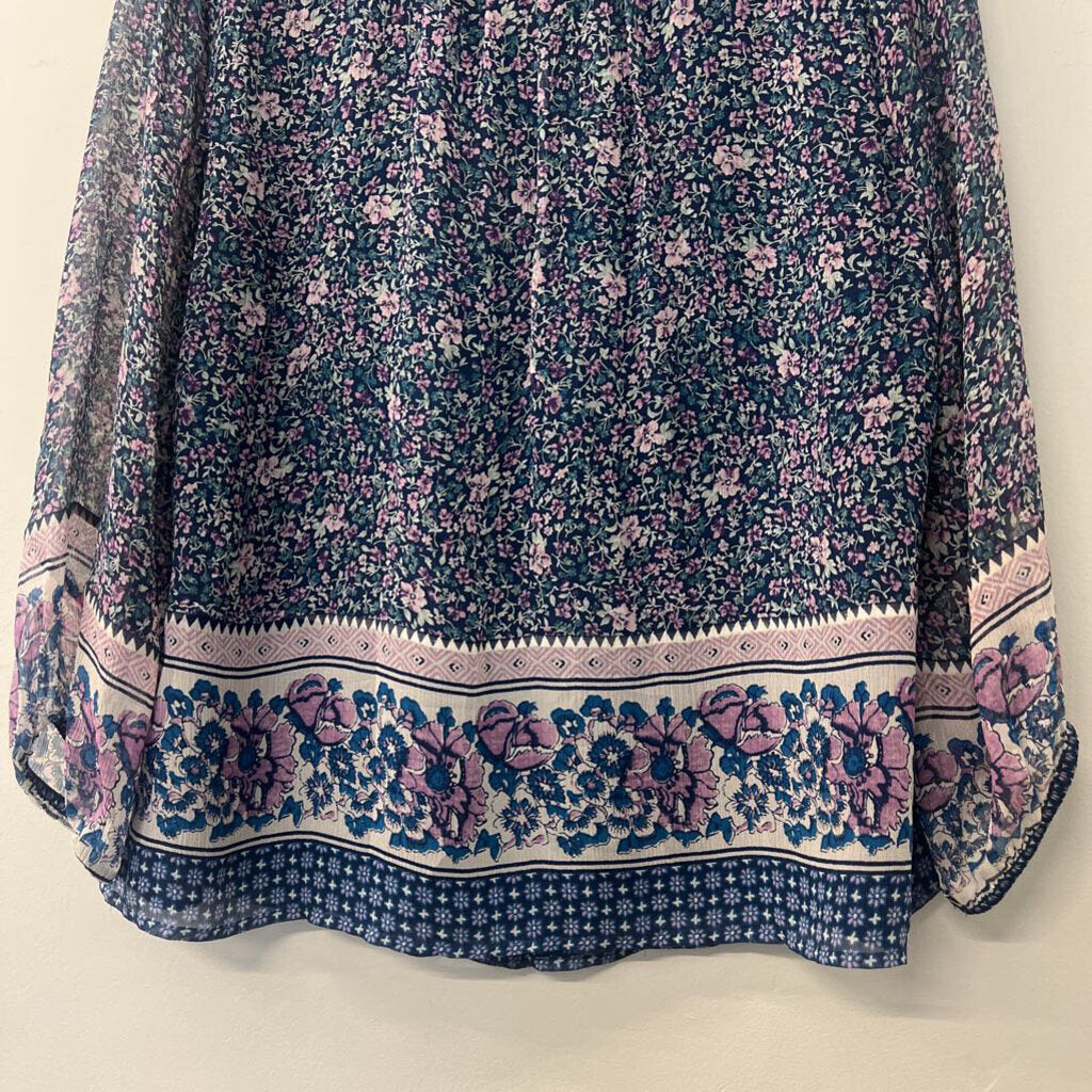 Joie Blue/ Purple Floral Print Long Sleeve Top Small