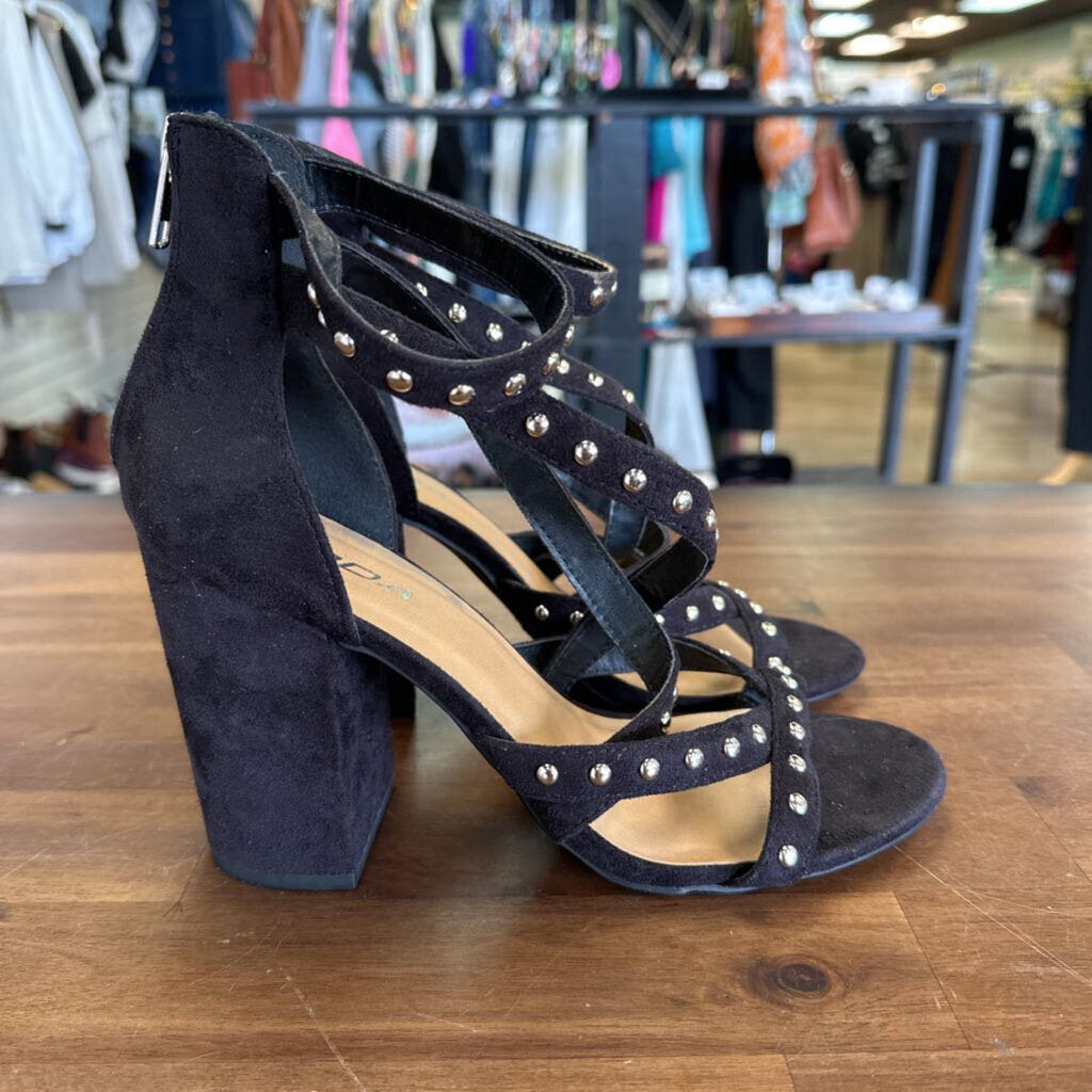 Soda Black Chunky Heels with Studded Straps 8.5