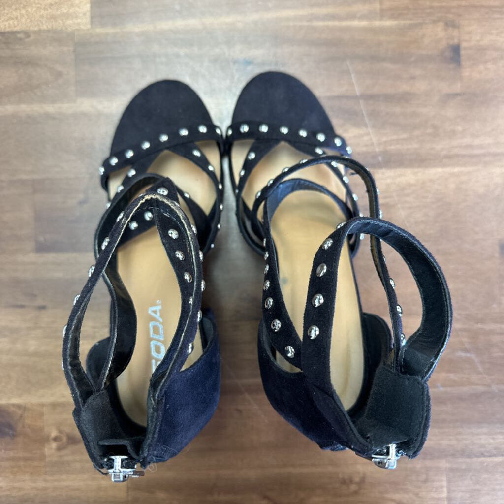 Soda Black Chunky Heels with Studded Straps 8.5