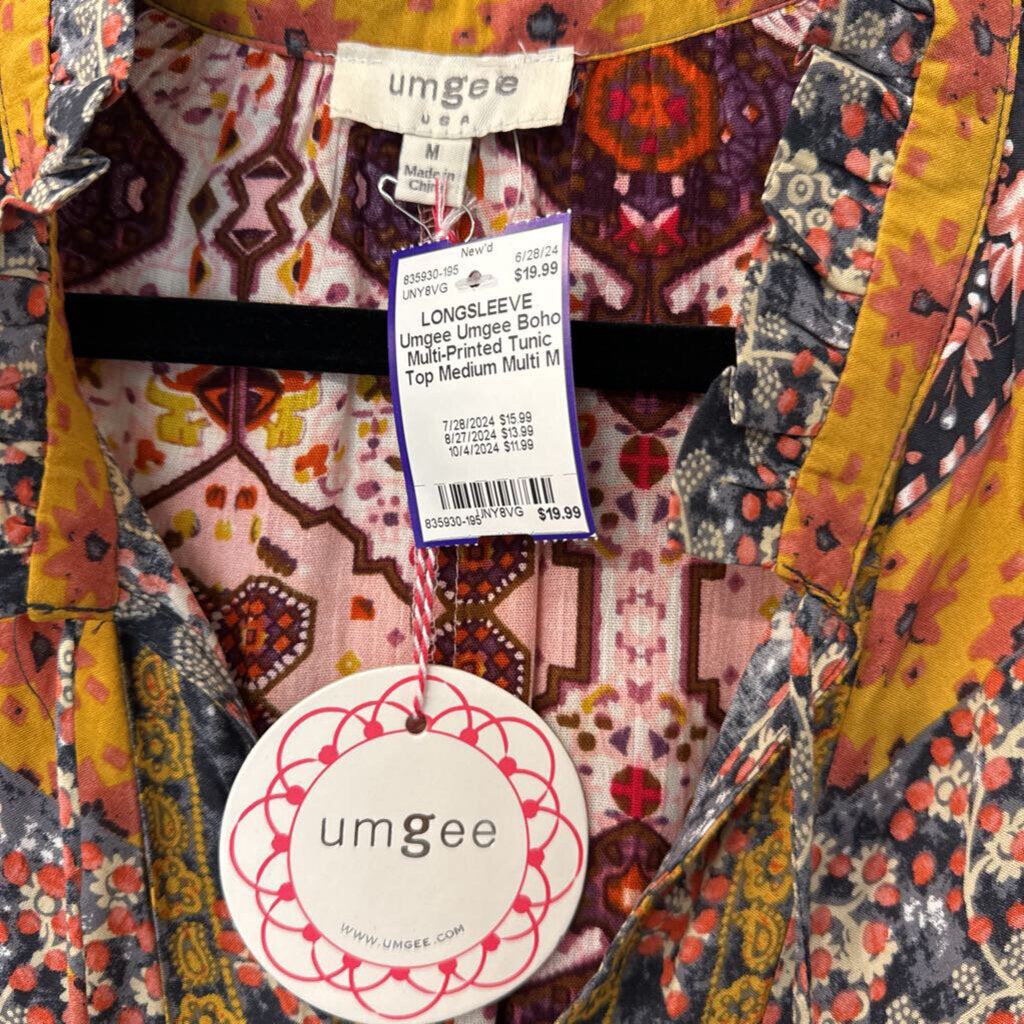 Umgee Boho Multi-Printed Tunic Top Medium