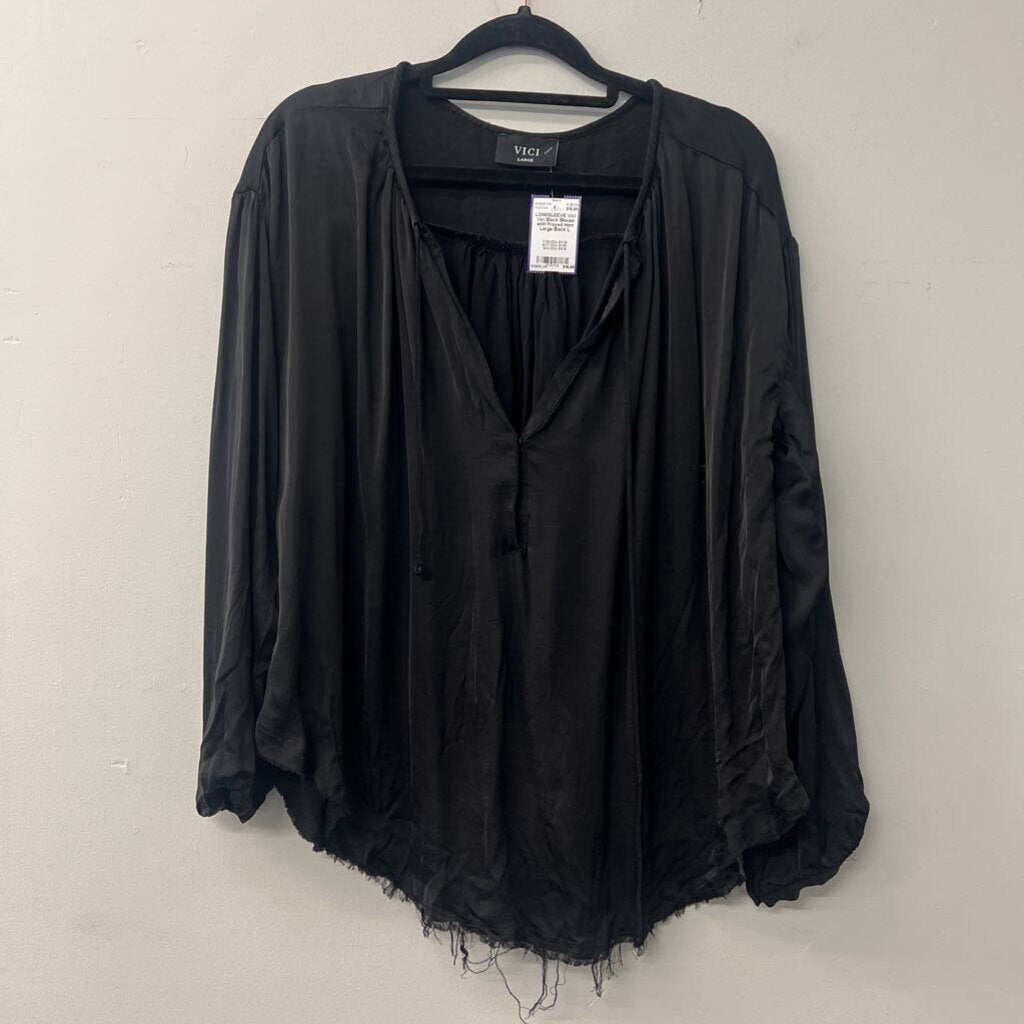 Vici Black Blouse with Frayed Hem Large