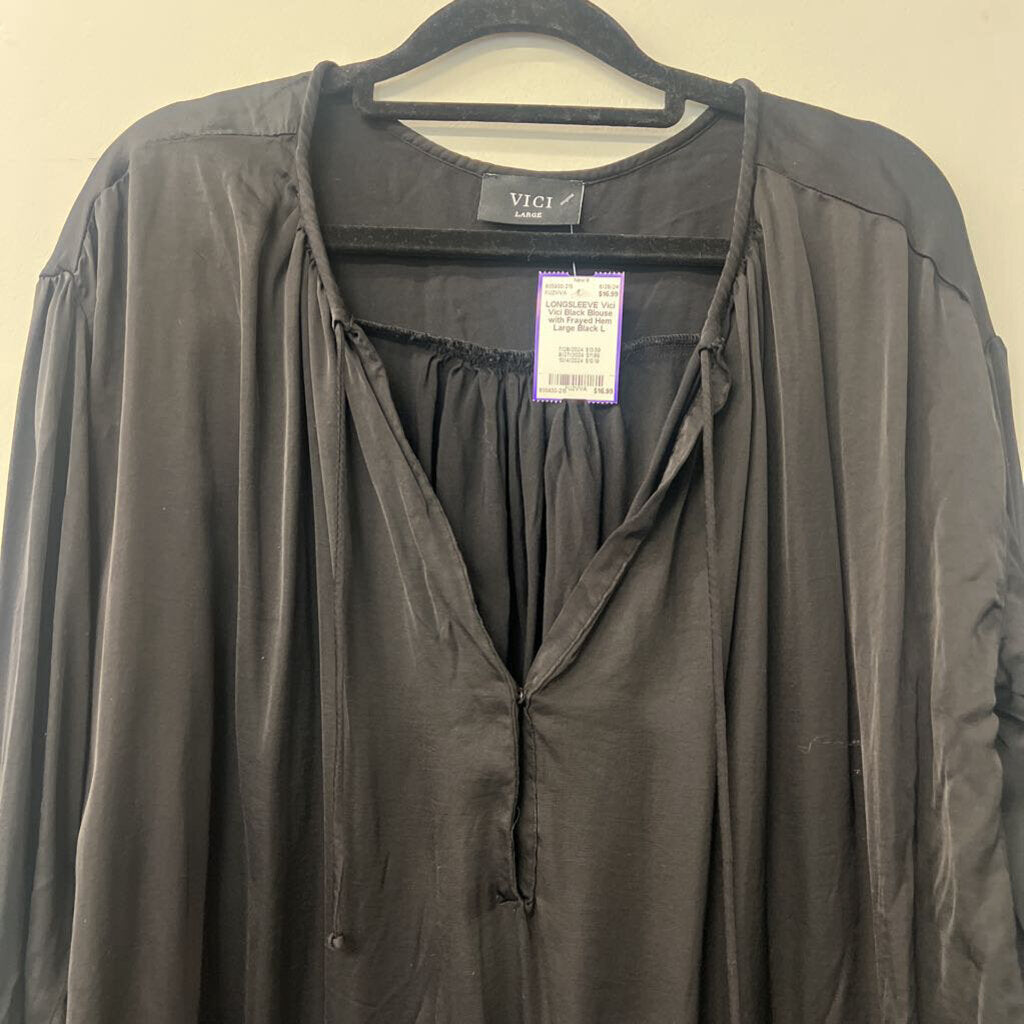 Vici Black Blouse with Frayed Hem Large