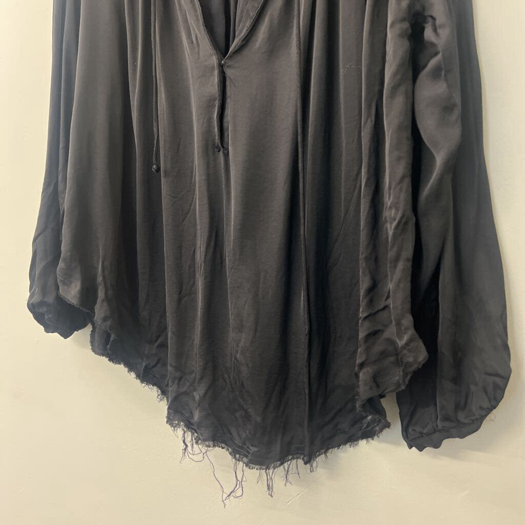 Vici Black Blouse with Frayed Hem Large