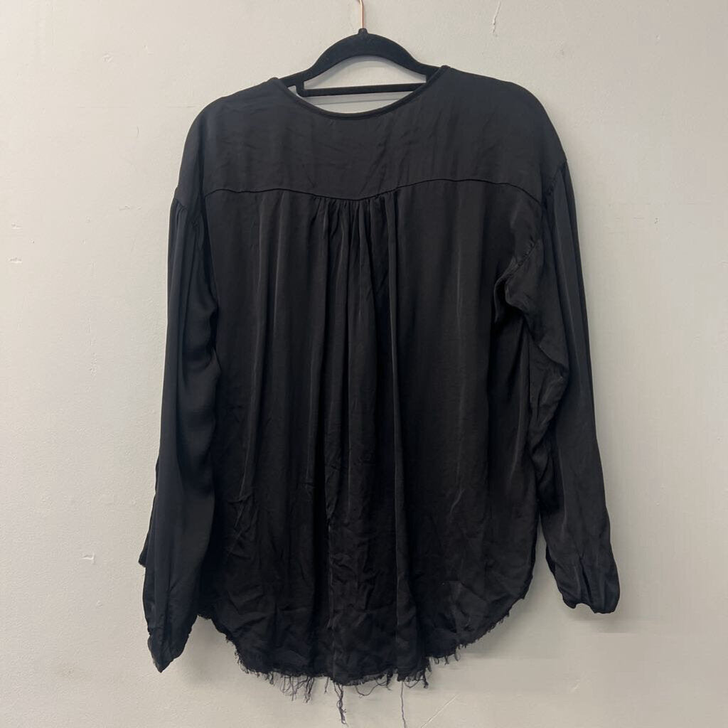 Vici Black Blouse with Frayed Hem Large