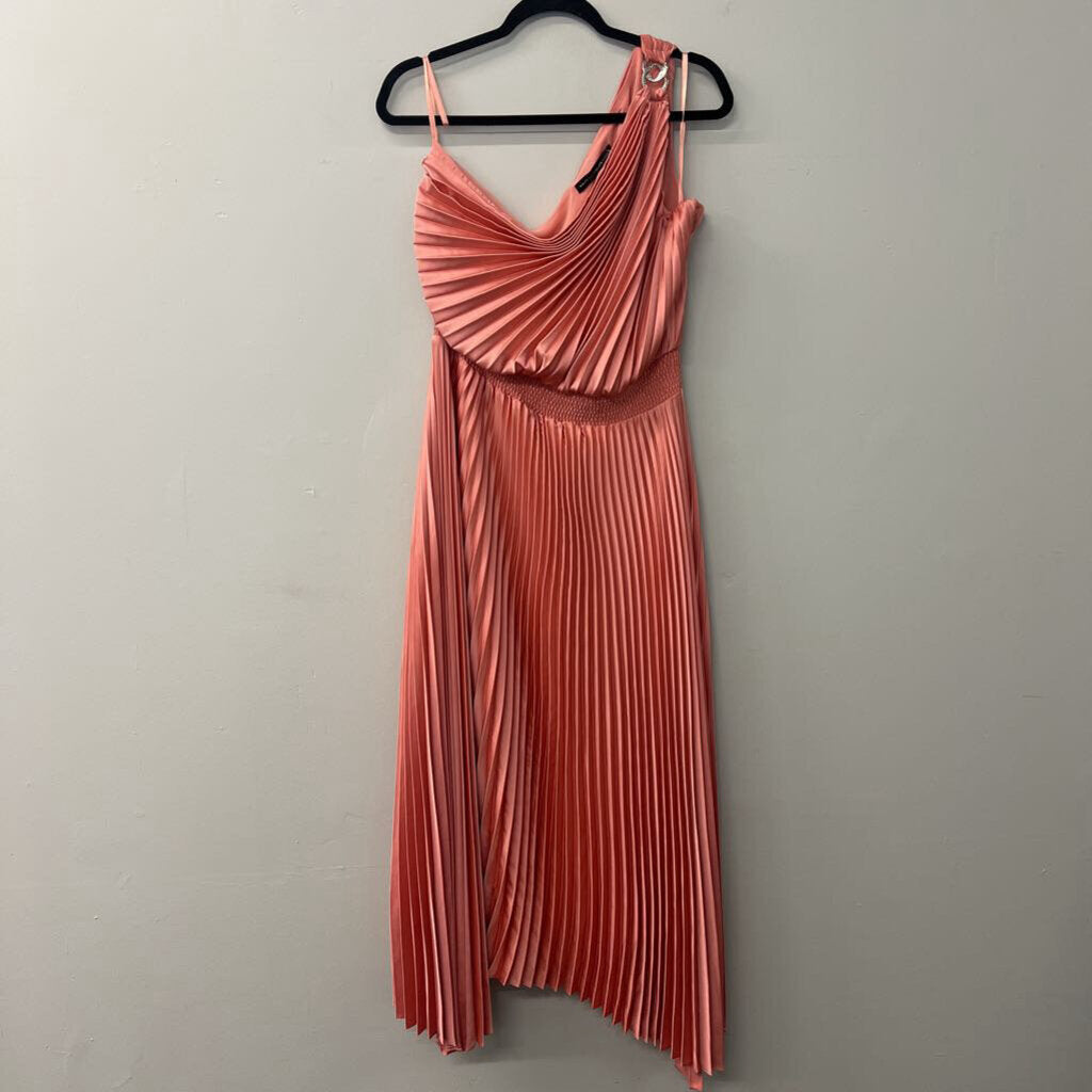 Coral Accordion Pleated One-Shoulder Midi 12