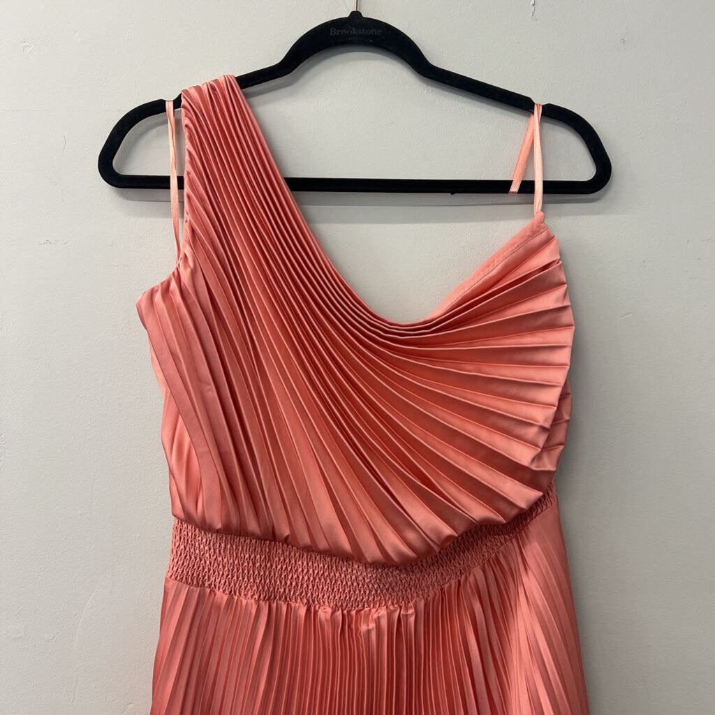 Coral Accordion Pleated One-Shoulder Midi 12