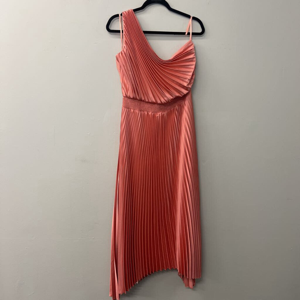 Coral Accordion Pleated One-Shoulder Midi 12