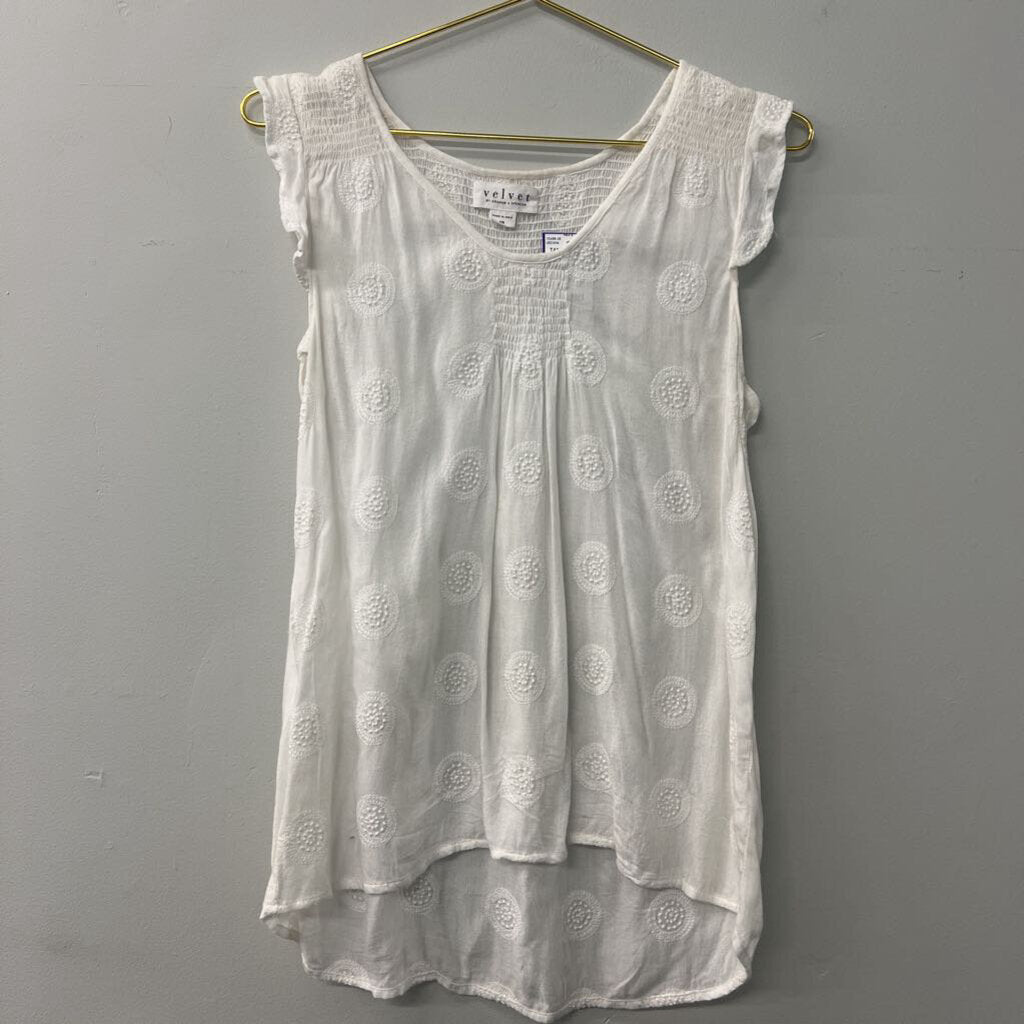 "Velvet" White Circle Pattern Top Extra Small