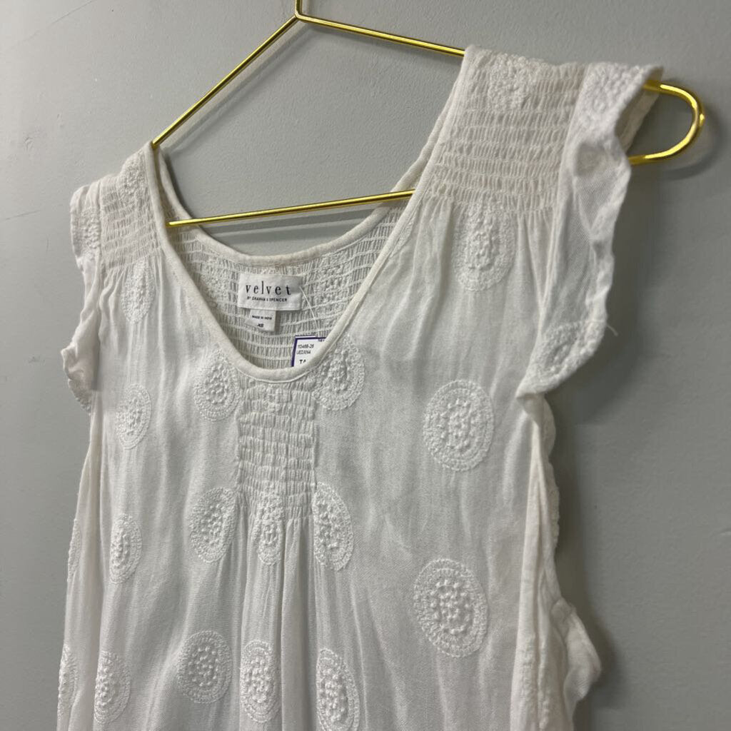 "Velvet" White Circle Pattern Top Extra Small