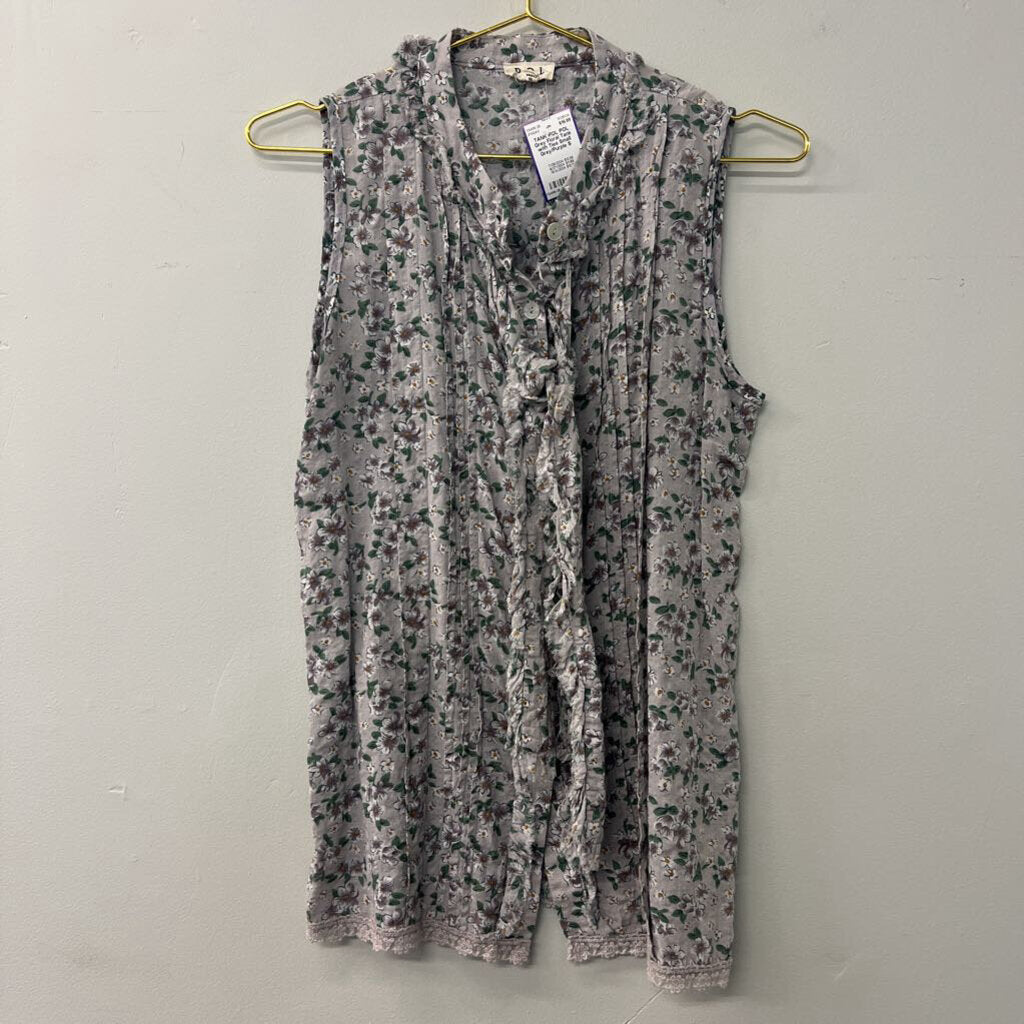 POL Grey Floral Tank with Ties Small