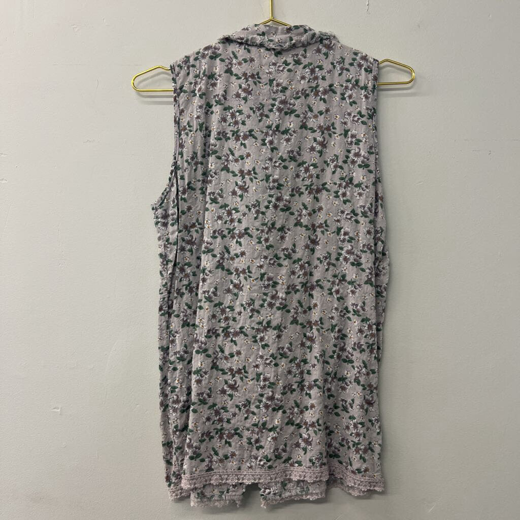 POL Grey Floral Tank with Ties Small