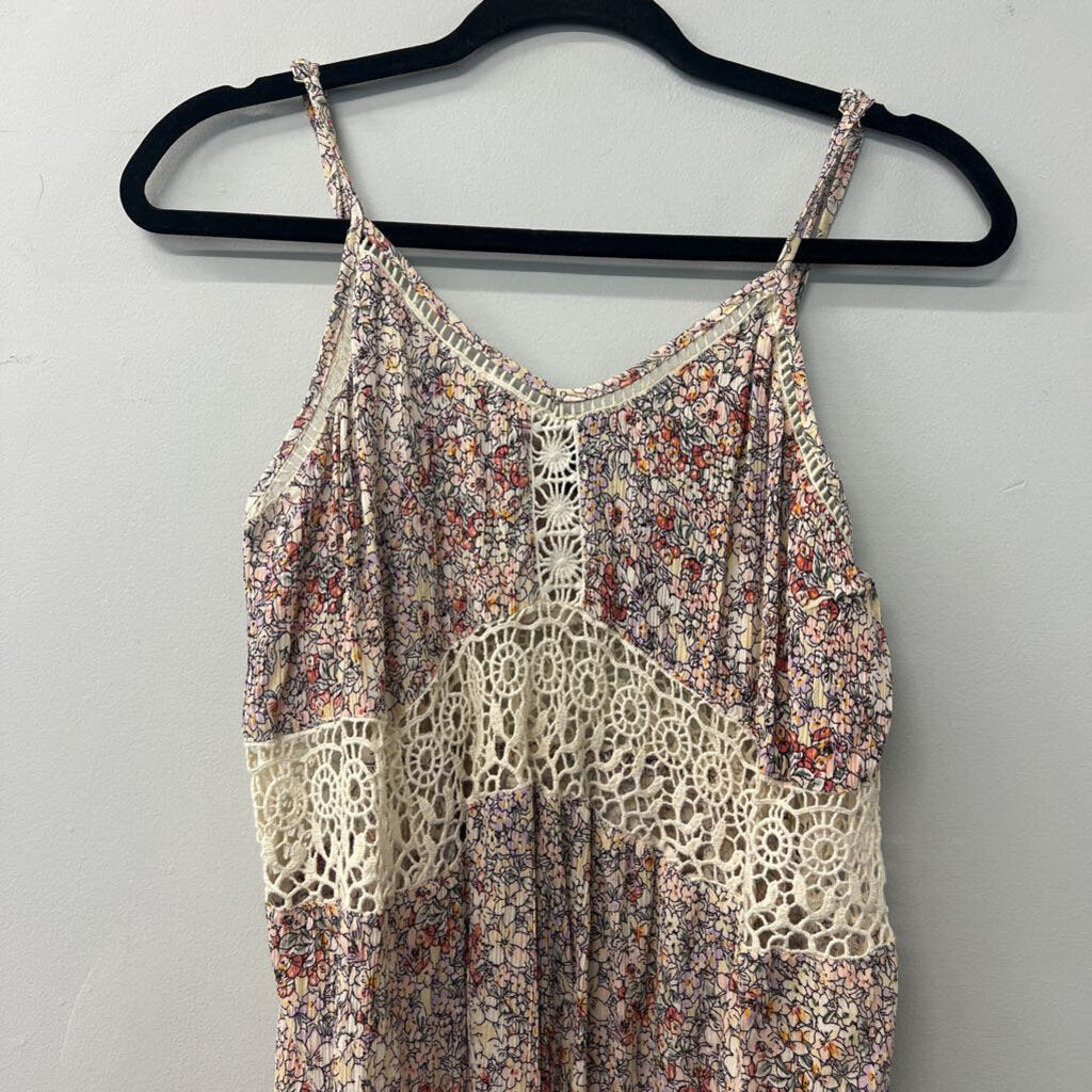 Pink Floral/Crochet Tank Small