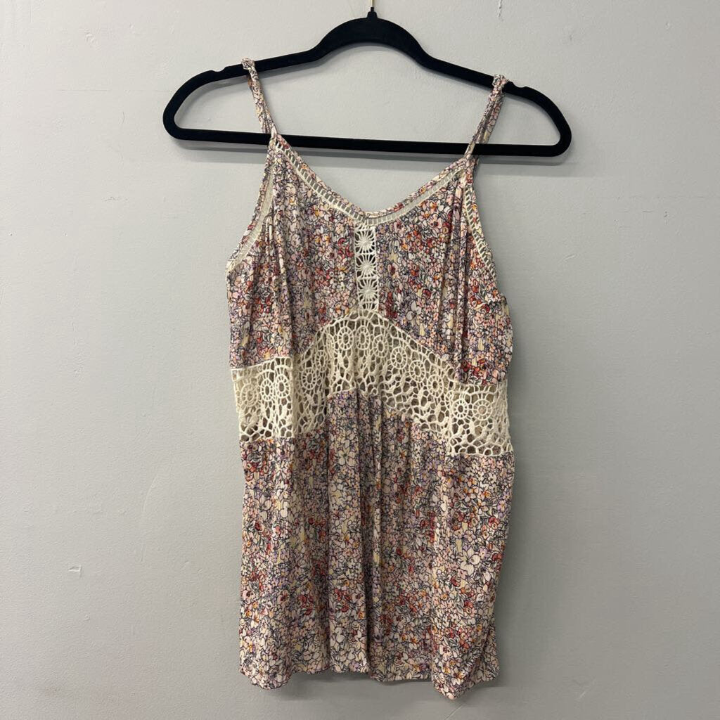 Pink Floral/Crochet Tank Small