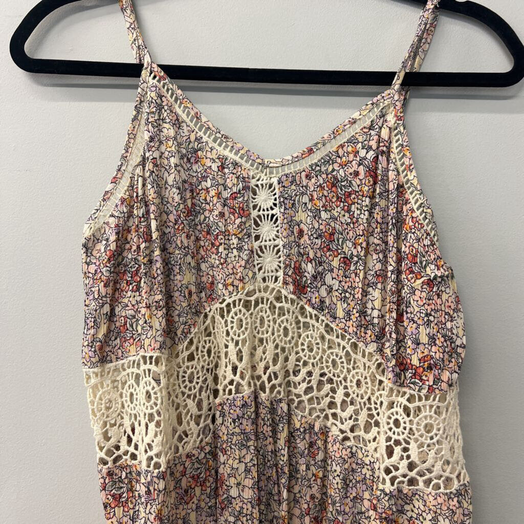 Pink Floral/Crochet Tank Small