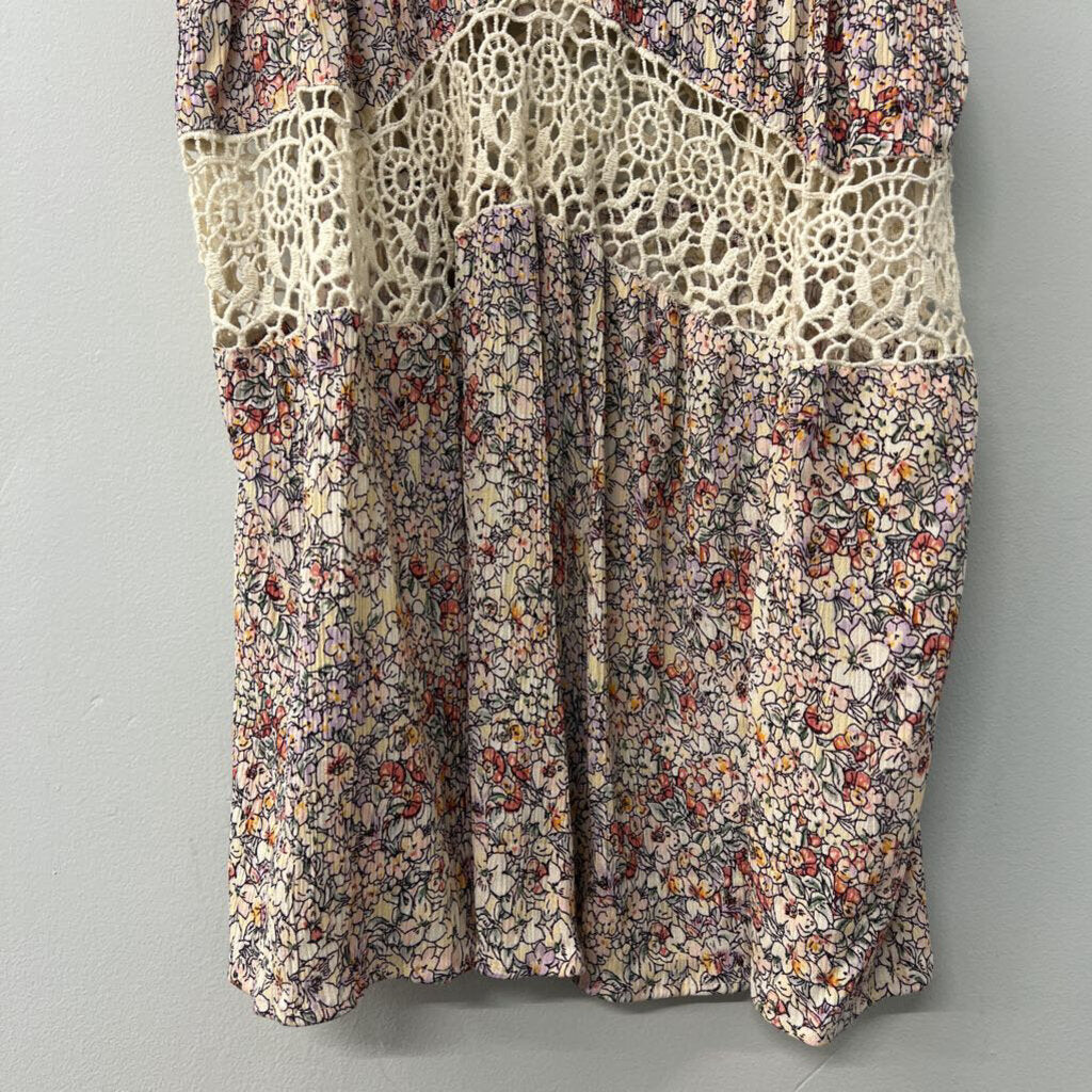 Pink Floral/Crochet Tank Small