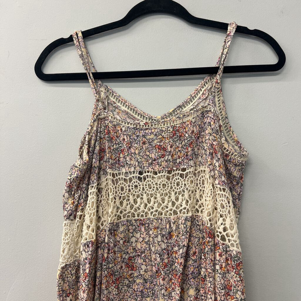 Pink Floral/Crochet Tank Small