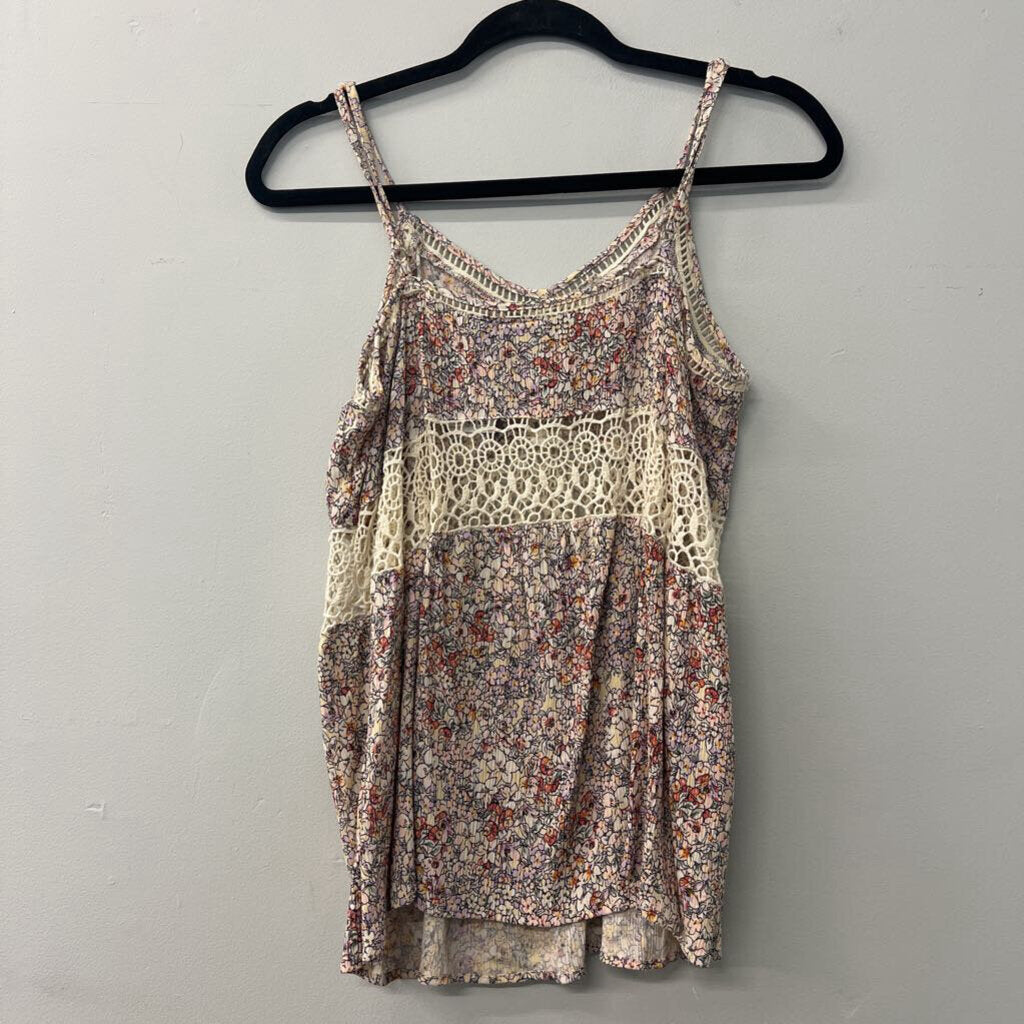 Pink Floral/Crochet Tank Small