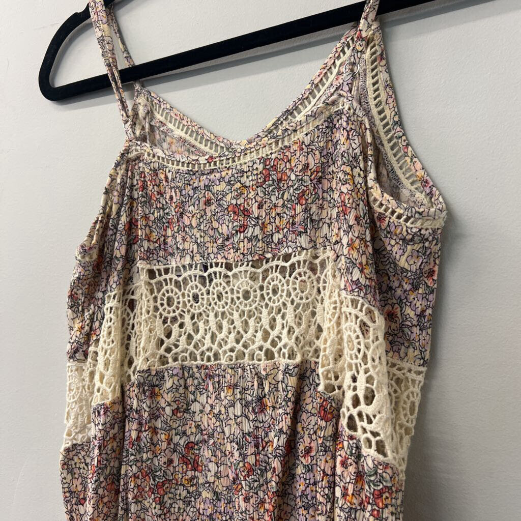 Pink Floral/Crochet Tank Small