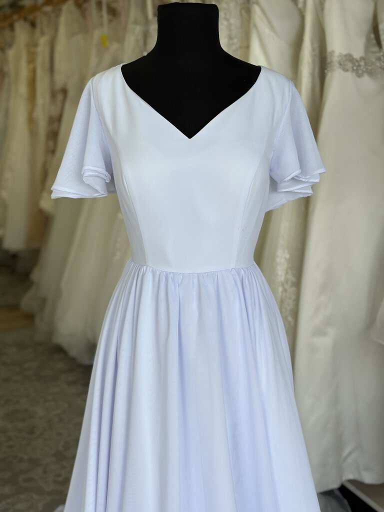 Lavender Chiffon Wedding Gown with Flutter Sleeves 10