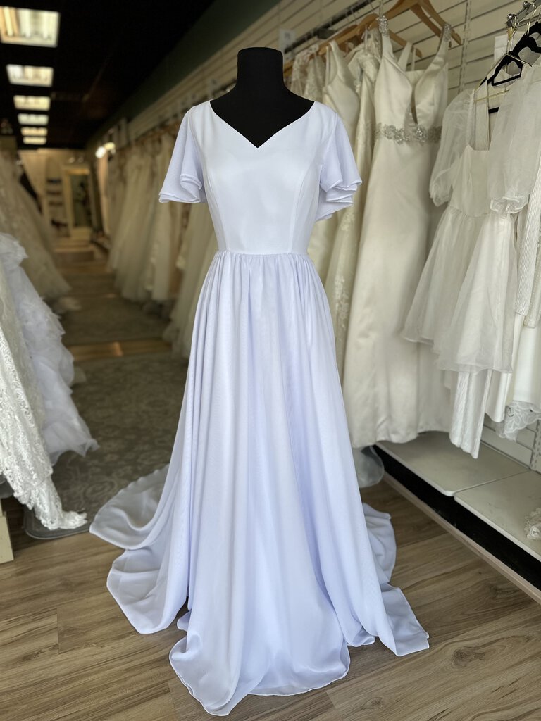 Lavender Chiffon Wedding Gown with Flutter Sleeves 10