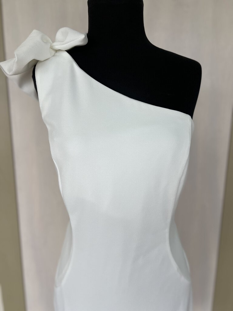 Lulus One Shoulder Bow Crepe Short Bridal Dress Extra Large