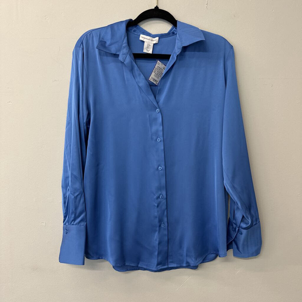 Cupcakes and Cashmere Blue Silky Long Sleeve Button Down Top Small