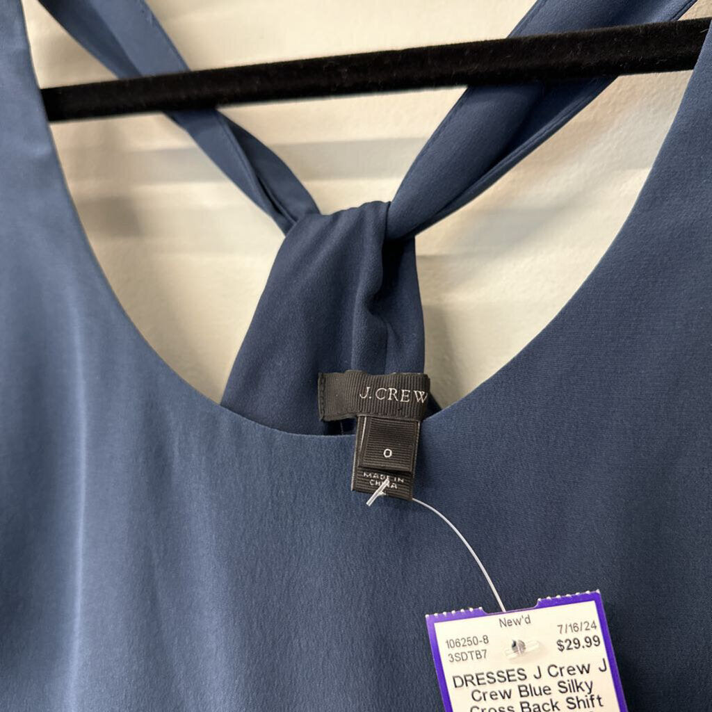 J Crew Blue Silky Cross Back Shift Dress 0