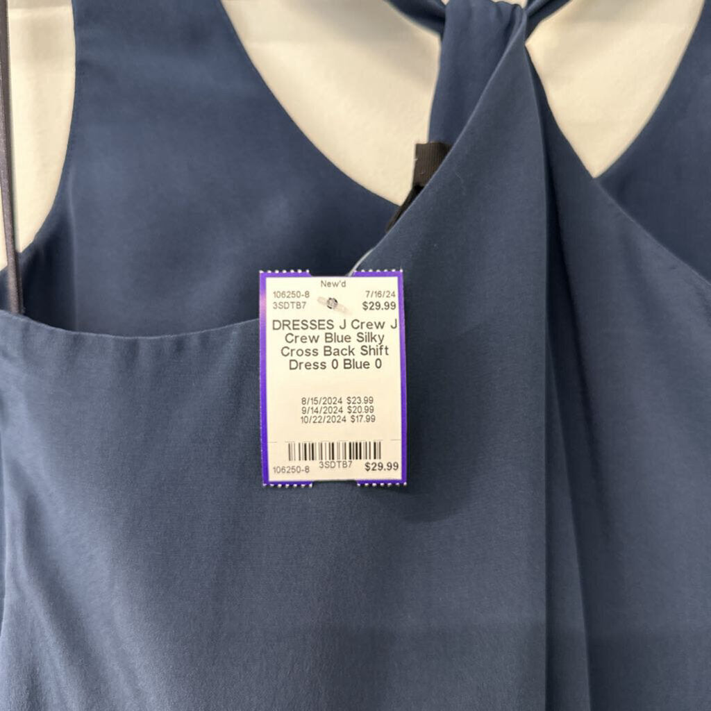 J Crew Blue Silky Cross Back Shift Dress 0