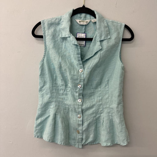 Orvis Mint 100% Linen Sleeveless Button Down Top Small