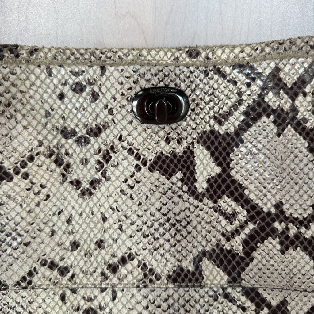 Margot New York Cream/ Brown Snakeskin Print Crossbody Purse