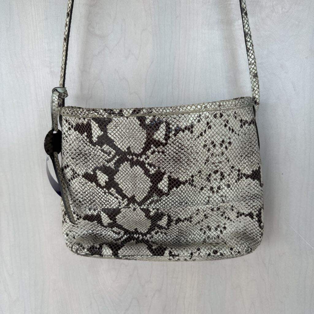 Margot New York Cream/ Brown Snakeskin Print Crossbody Purse