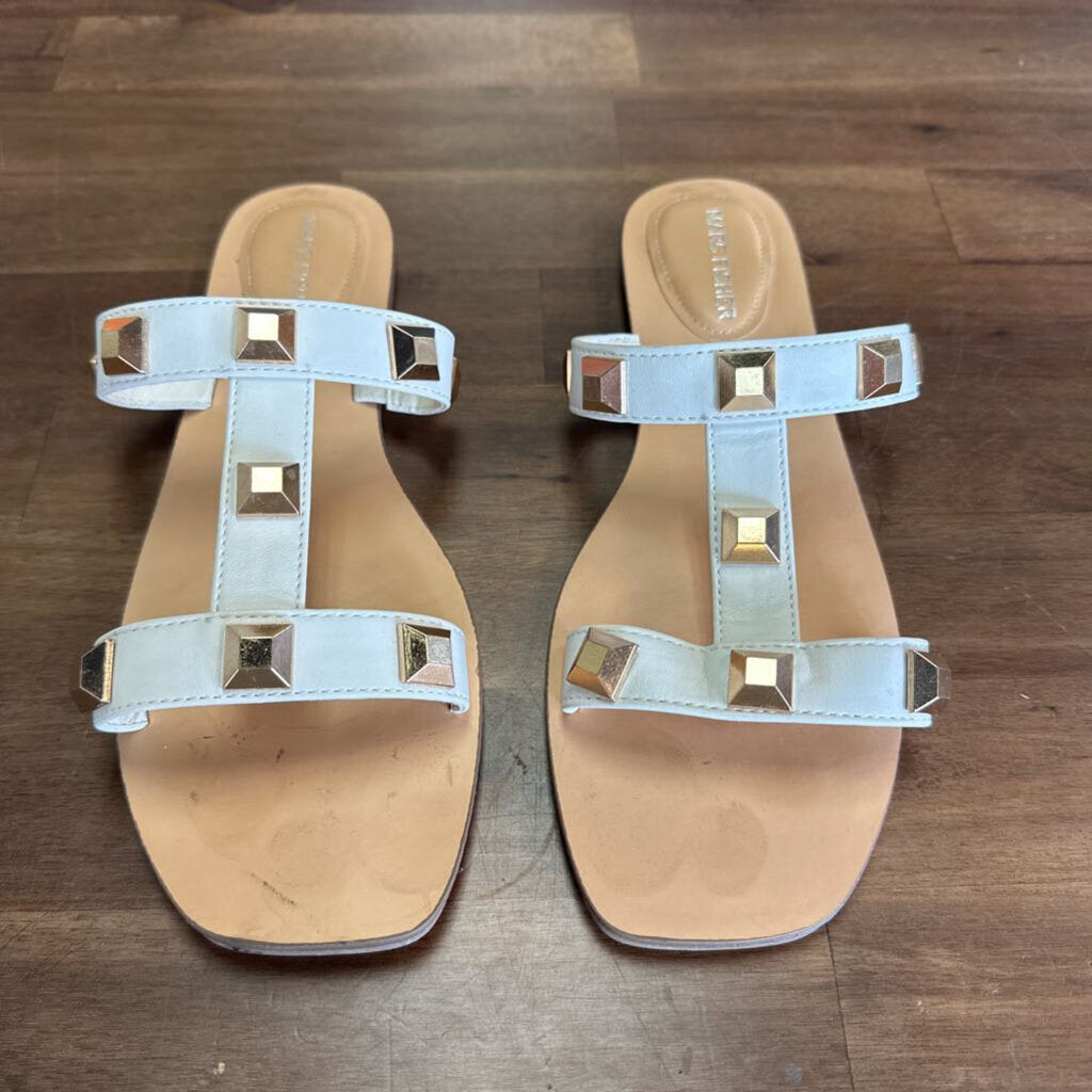 Marc Fisher White Strap With Gold Studs Sandals 10