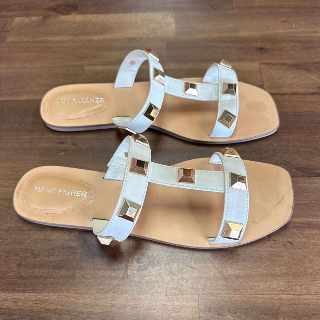 Marc Fisher White Strap With Gold Studs Sandals 10