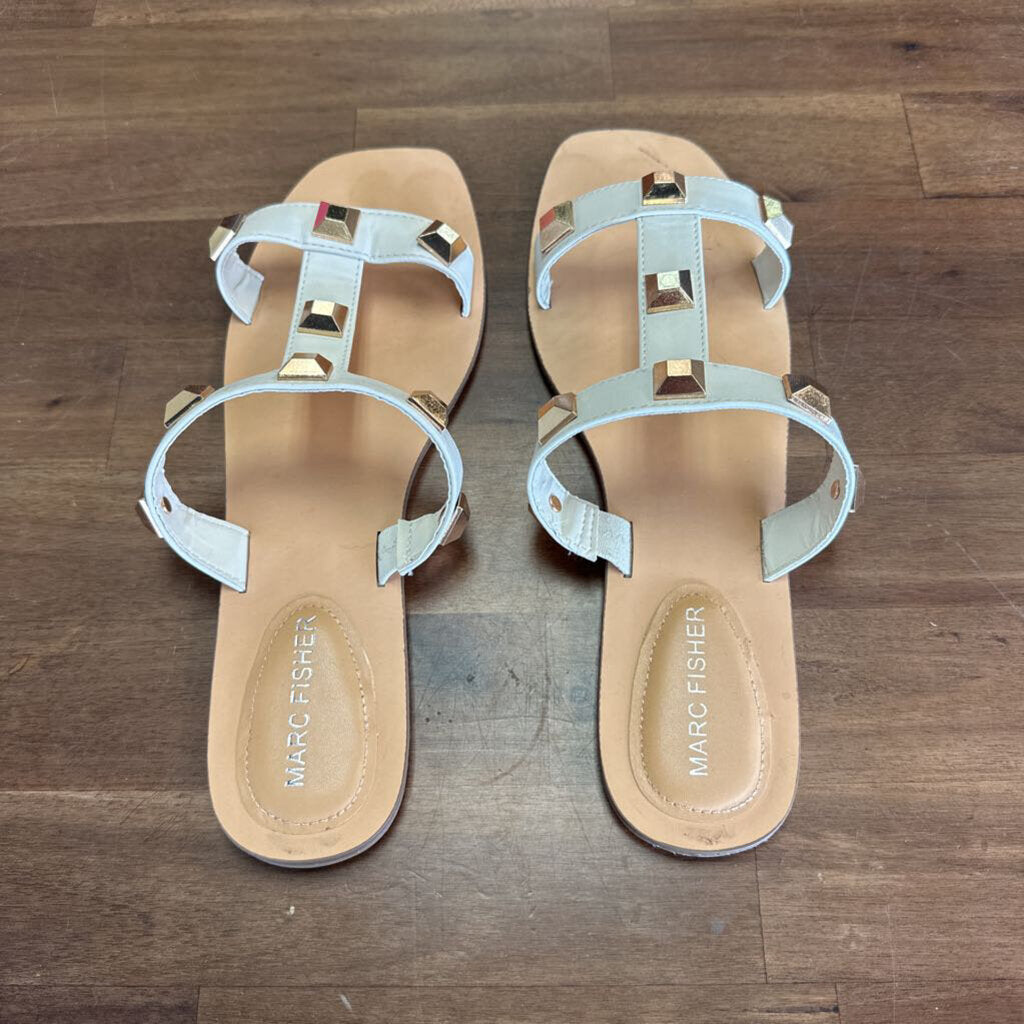 Marc Fisher White Strap With Gold Studs Sandals 10