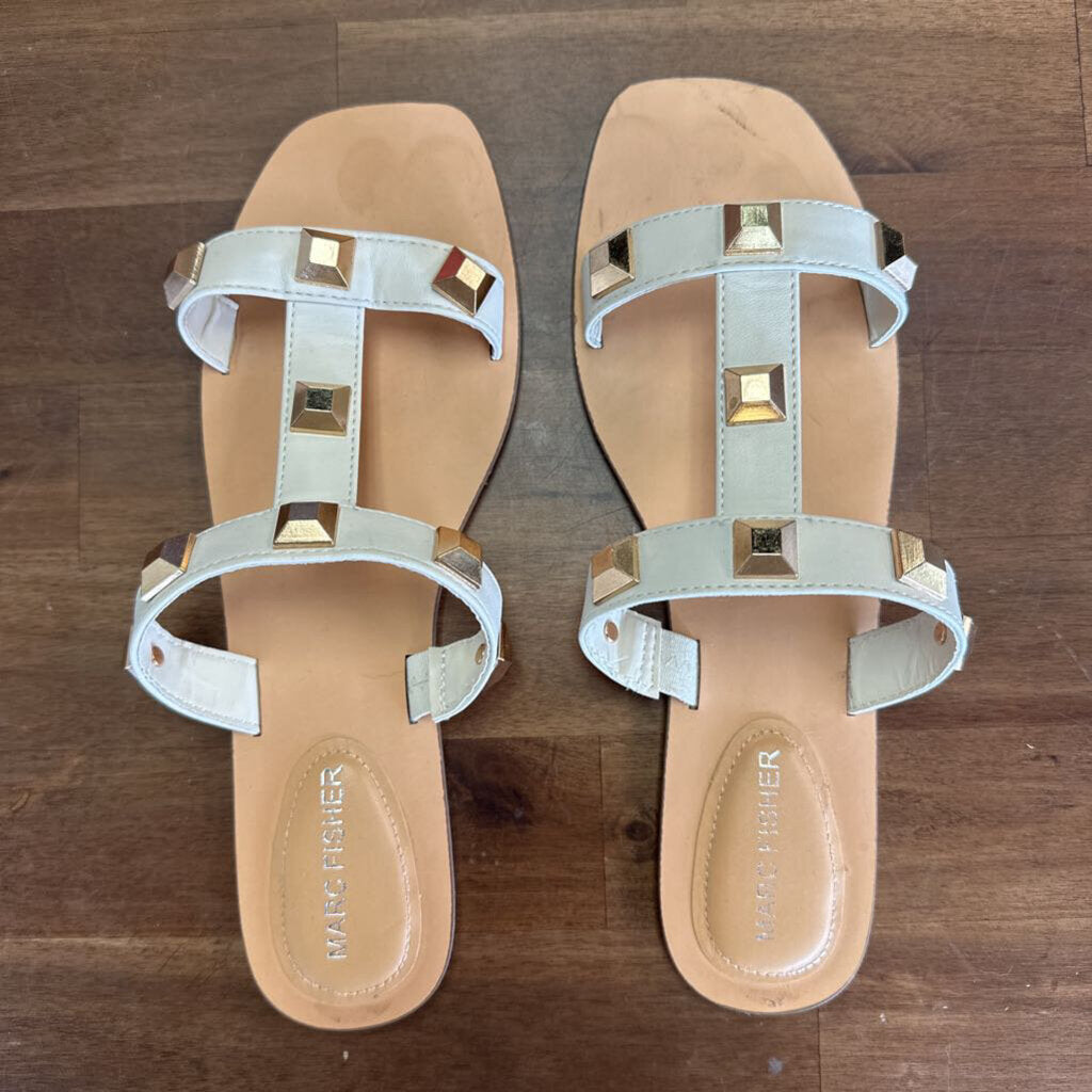 Marc Fisher White Strap With Gold Studs Sandals 10