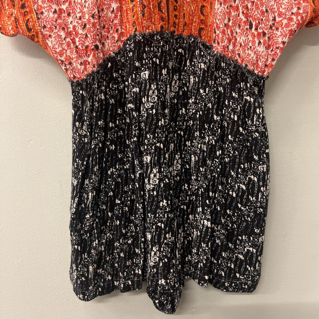 Free People Orange Print Top Black Print Bottom Romper Extra Small