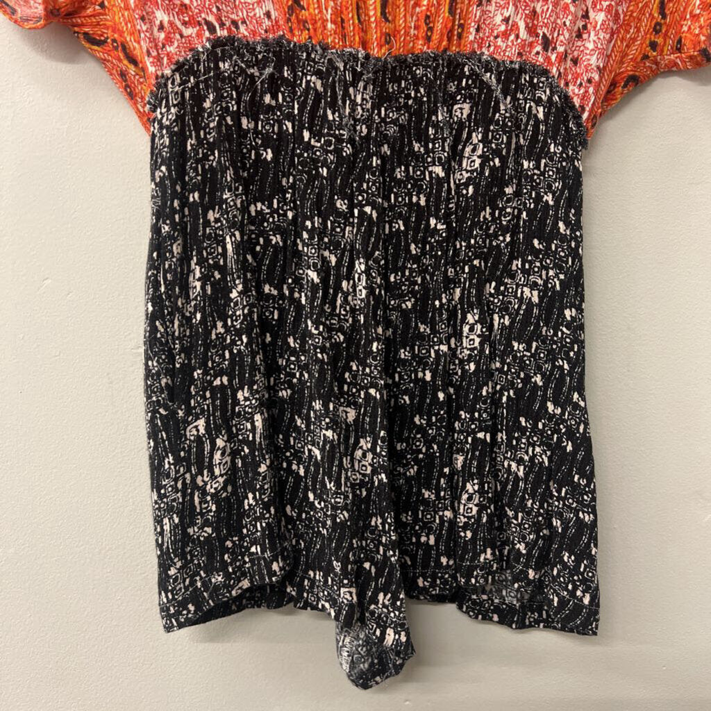 Free People Orange Print Top Black Print Bottom Romper Extra Small